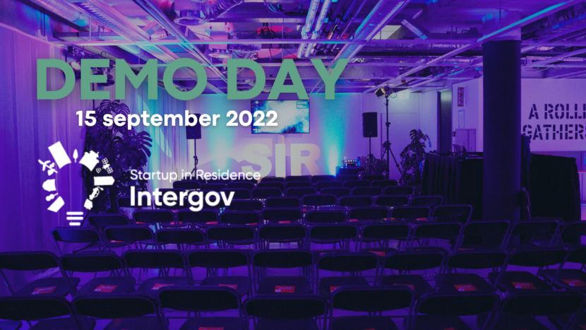 Een header van Demo Day, waarop 15 september 2022 Startup in Residence Intergov staat.